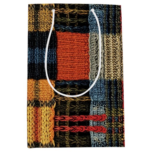 Retro Knit Patchwork - Gezellige Herfst Boho Vinta Medium Cadeauzakje (Voorkant)