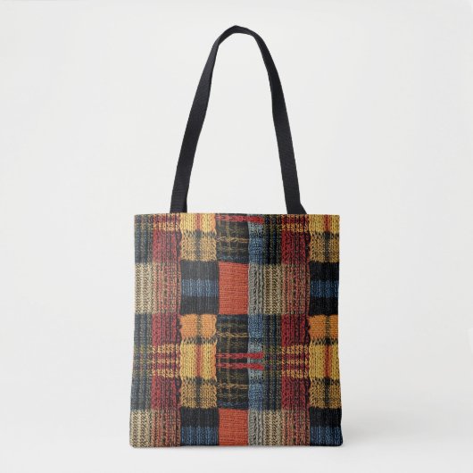 Retro Knit Patchwork - Gezellige Herfst Boho Vinta Tote Bag (Voorkant)