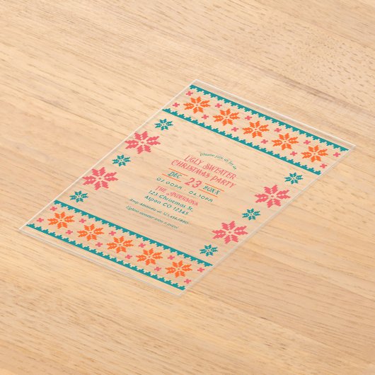 Retro Knit Ugly Sweater Christmas Party Acryl Uitnodigingen (Laagn)