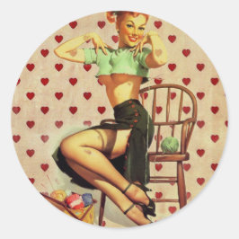  retro Knitting Pin Up Girl Ronde Sticker