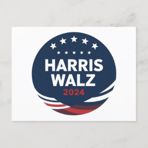 Retro knopverkiezing voor Democraten Harris Waltz Briefkaart
