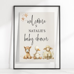 Retro Knuffel Dieren Baby Shower Bord Poster