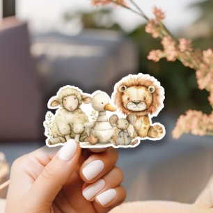 Retro Knuffel Dieren Baby Shower Sticker