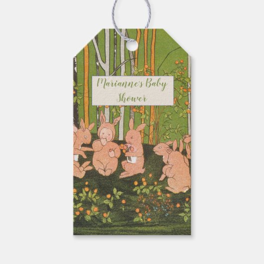 Retro Knuffel Konijn Baby Shower Cadeaulabel (Voorkant)