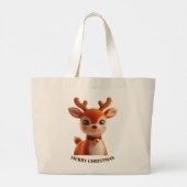 Retro Knuffel Rendier Kerst Kunst Grote Tote Bag (Achterkant)