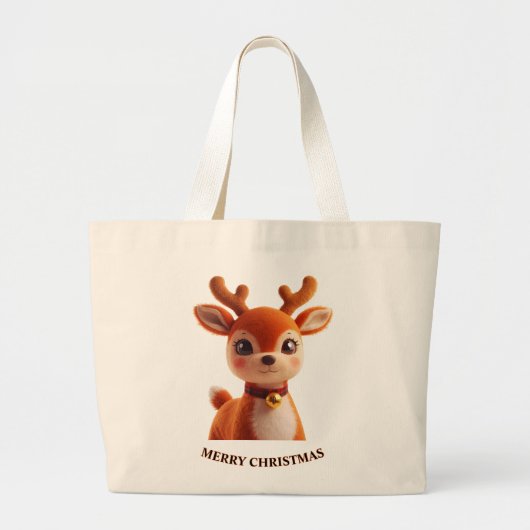 Retro Knuffel Rendier Kerst Kunst Grote Tote Bag (Voorkant)