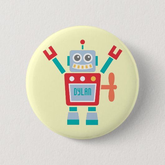 Retro Knuffel Robot Speelgoed Kinderen Naam Knop Ronde Button 5,7 Cm (Voorkant)