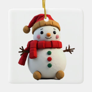 Retro Knuffel Sneeuwman Met Sjaal Kerstmis Keramisch Ornament