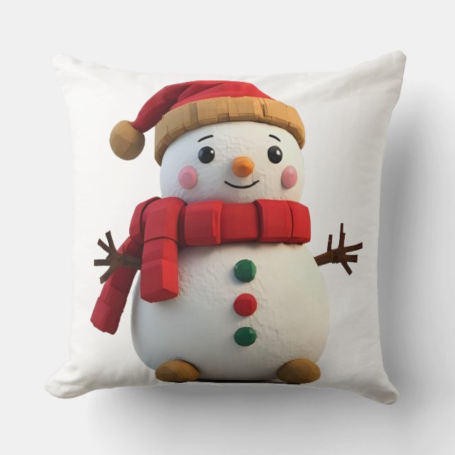 Retro Knuffel Sneeuwman Met Sjaal Kerstmis Kussen (Voorkant)