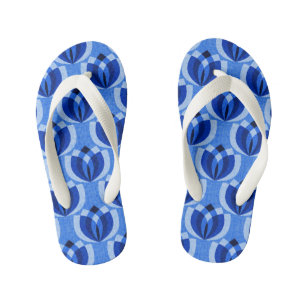 Retro kobalt blauwe bloemen kinder teenslippers