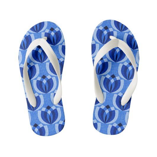 Retro kobalt blauwe bloemen kinder teenslippers (Voetbed)