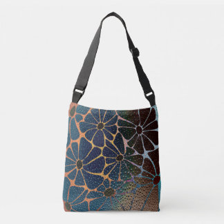 Retro kobalt-Blauwgroen regenbloemen Crossbody Tas