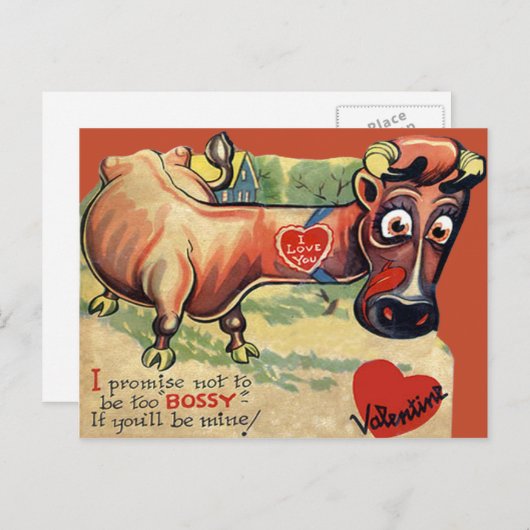  Retro koe Valentijn Kaart (Voorkant / Achterkant)