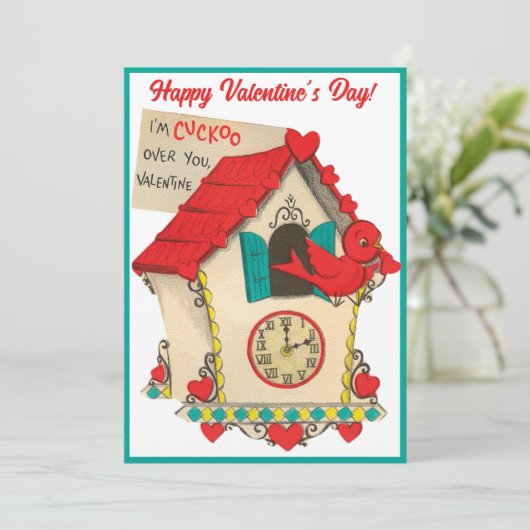  retro koekoek over u aangepaste Valentijn Feestdagenkaart (Staand voorkant)