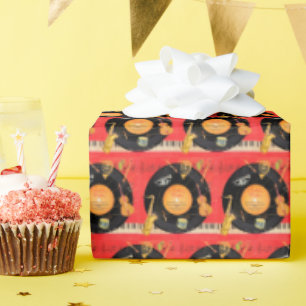 Retro  koel platenpatroon Verjaardagsfeest Cadeaupapier