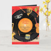 Retro koel platenpatroon Verjaardagsfeest Kaart (Gele Bloem)