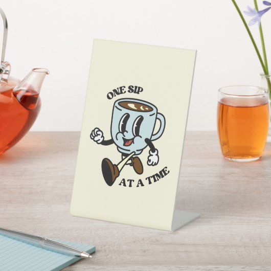 Retro Koffie Cup Slogan Teken Reclamebord Met Voetstuk (Insitu)