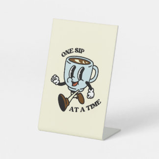 Retro Koffie Cup Slogan Teken Reclamebord Met Voetstuk