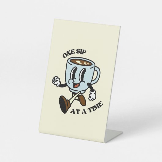 Retro Koffie Cup Slogan Teken Reclamebord Met Voetstuk (Voorkant)