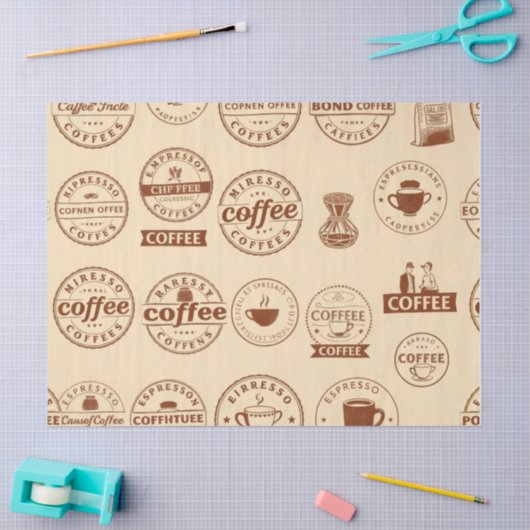 Retro Koffie Etiketten & Stempels Weefselpapier Tissuepapier (Craft)