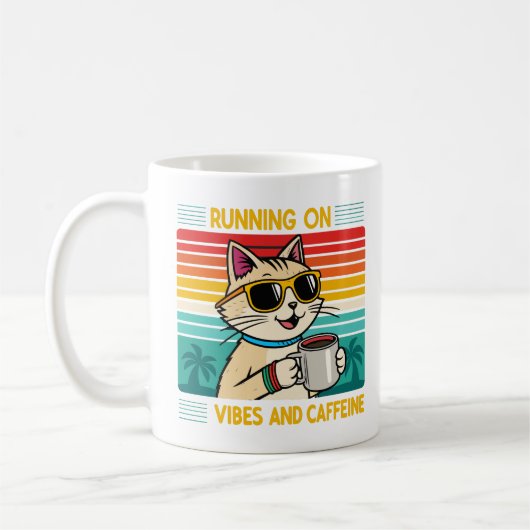 Retro koffie kat vibes - grappige cafeïne liefhebb koffiemok (Links)