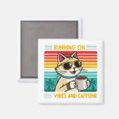 Retro koffie kat vibes - grappige cafeïne liefhebb magneet (Voorkant / Achterkant)