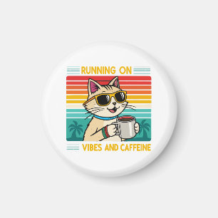 Retro koffie kat vibes - grappige cafeïne liefhebb magneet