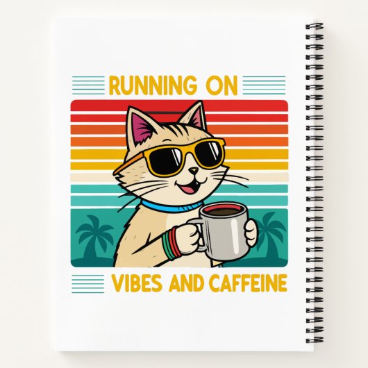 Retro koffie kat vibes - grappige cafeïne liefhebb notitieboek (Achterkant)