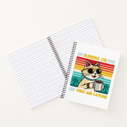 Retro koffie kat vibes - grappige cafeïne liefhebb notitieboek (Binnen)