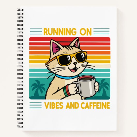 Retro koffie kat vibes - grappige cafeïne liefhebb notitieboek (Voorkant)