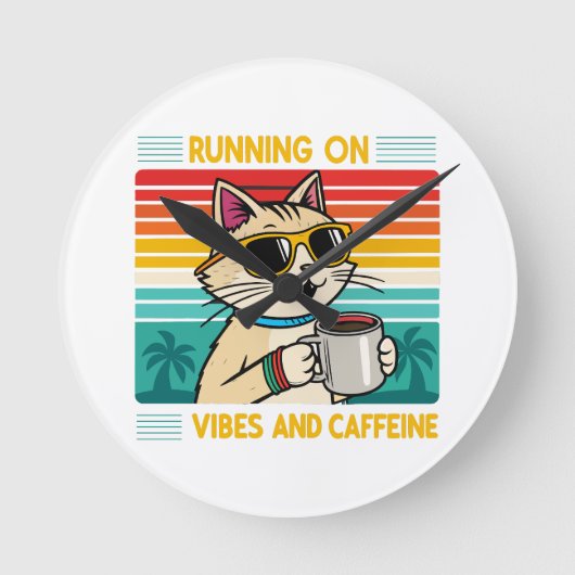 Retro koffie kat vibes - grappige cafeïne liefhebb ronde klok (Voorkant)