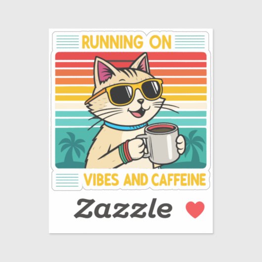 Retro koffie kat vibes - grappige cafeïne liefhebb sticker (Vel)