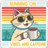 Retro koffie kat vibes - grappige cafeïne liefhebb sticker (Voorkant)