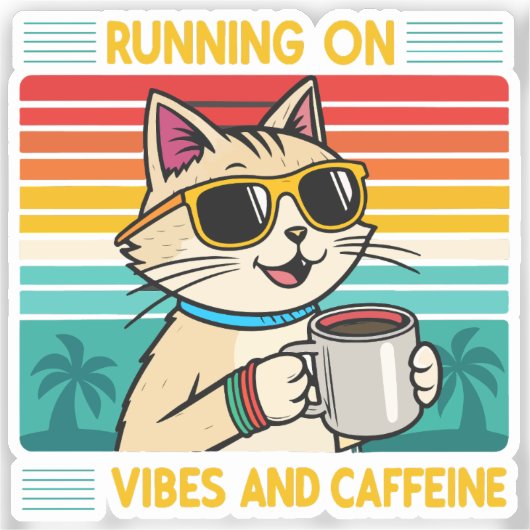 Retro koffie kat vibes - grappige cafeïne liefhebb sticker (Voorkant)