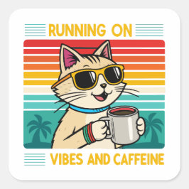 Retro koffie kat vibes - grappige cafeïne liefhebb vierkante sticker