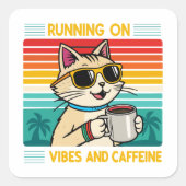 Retro koffie kat vibes - grappige cafeïne liefhebb vierkante sticker (Voorkant)