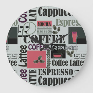 retro koffie keukenpatroon voor espresso latte grote klok