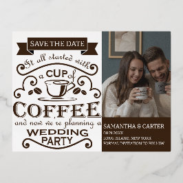 Retro Koffie op de bruiloft Opslaan datumontwerp Folie Feestdagen Briefkaart