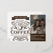 Retro Koffie op de bruiloft Opslaan datumontwerp Folie Feestdagen Briefkaart (Voorkant / Achterkant)