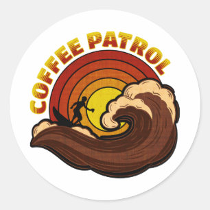 Retro koffie patrouille ronde sticker
