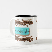 Retro koffiebonen blauwgroen mok (Voorkant links)