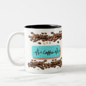 Retro koffiebonen blauwgroen mok (Links)