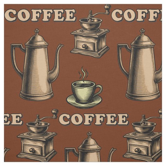 Retro koffiecafépatroon stof (Swatch)
