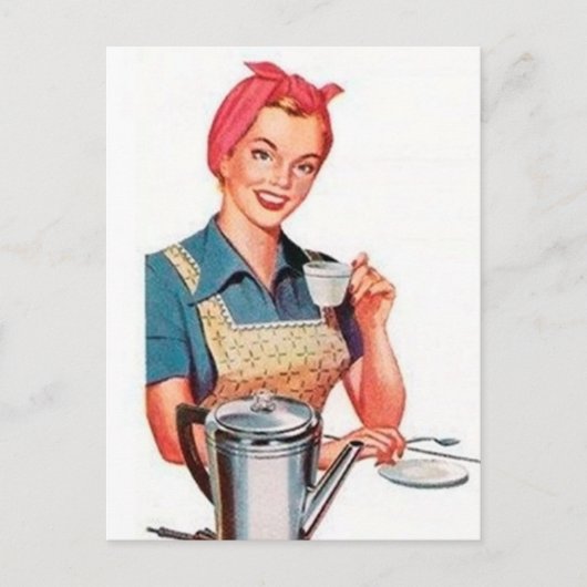 retro  koffiedame briefkaart (Voorkant)