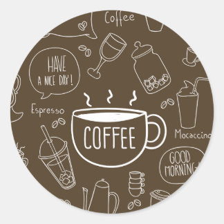 Retro koffiekoppatroon – Perfect voor Barista Ronde Sticker