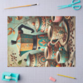 Retro koffiepot en kopjes tissuepapier (Craft)