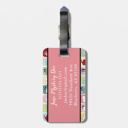 Retro Koffiepotten en cups Patroon Bagagelabel (Achterkant verticaal)