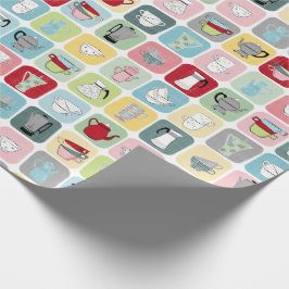 Retro Koffiepotten en cups Patroon Cadeaupapier