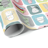 Retro Koffiepotten en cups Patroon Cadeaupapier (Rol Hoek)