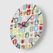 Retro Koffiepotten en cups Patroon Grote Klok (Hoek)
